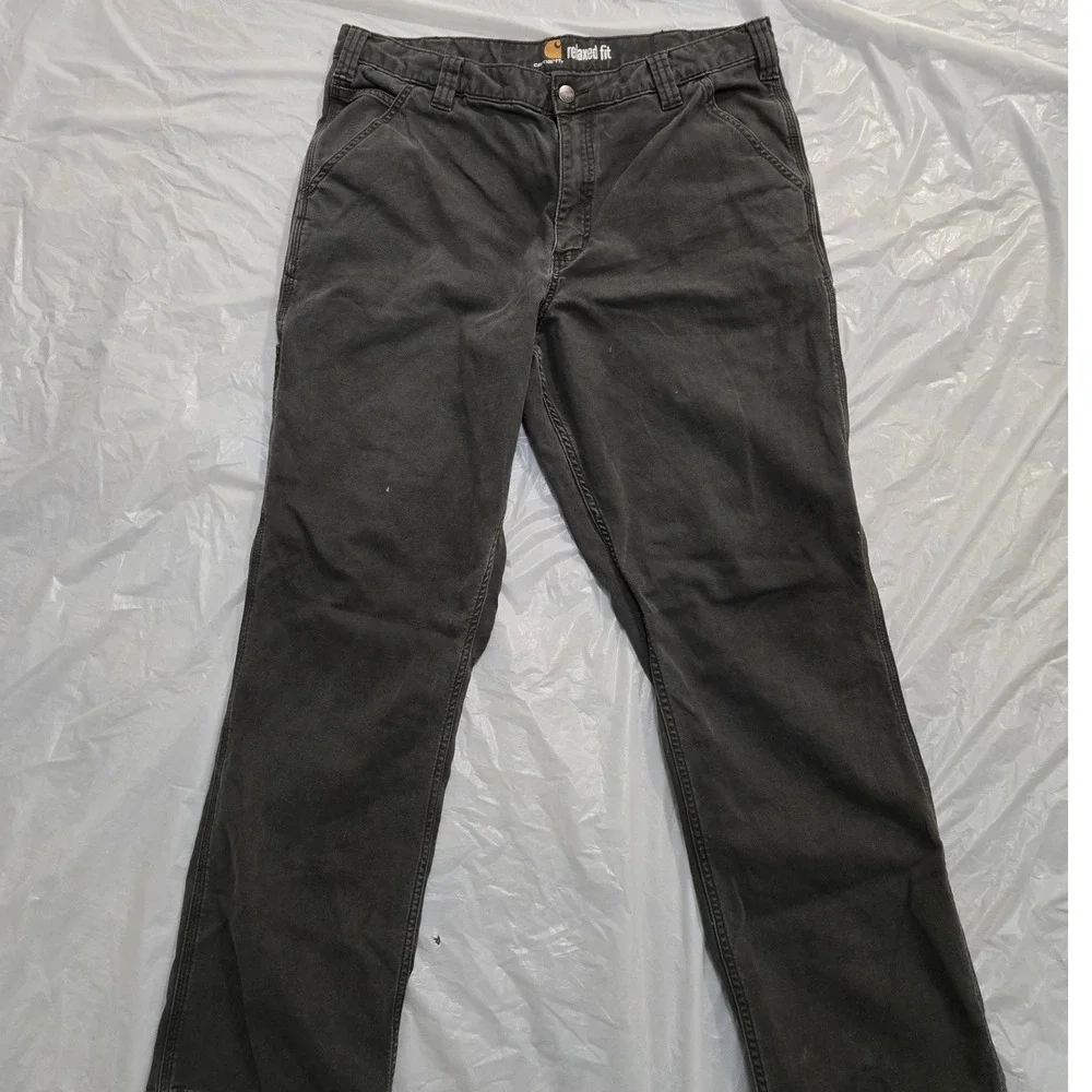 Carhartt Relaxed Fit Carpenter Pants Mens 36x32 Gray Cotton Duck Canvas Utility